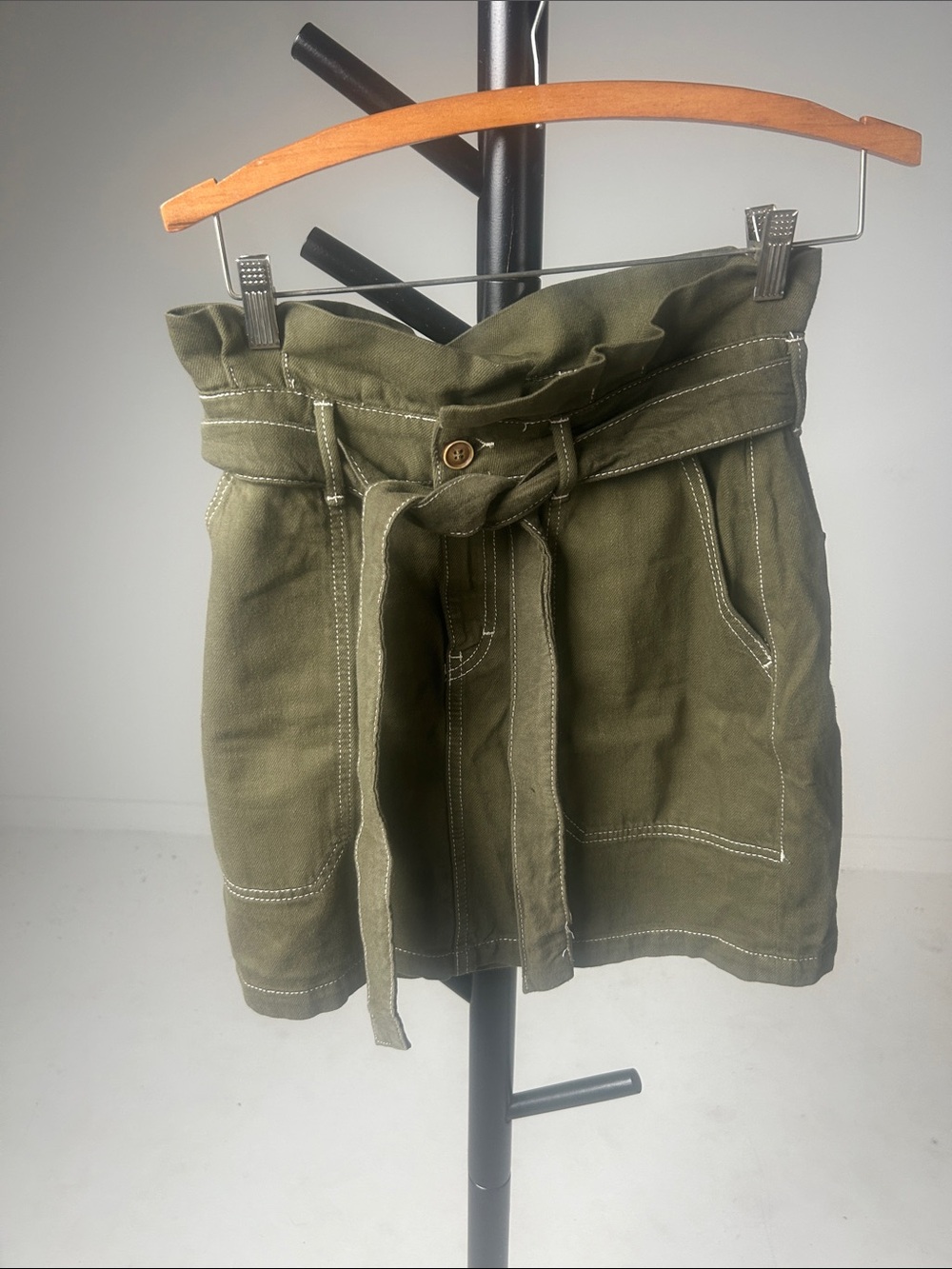 Free People Olive Green Paperbag Waist Mini Skirt